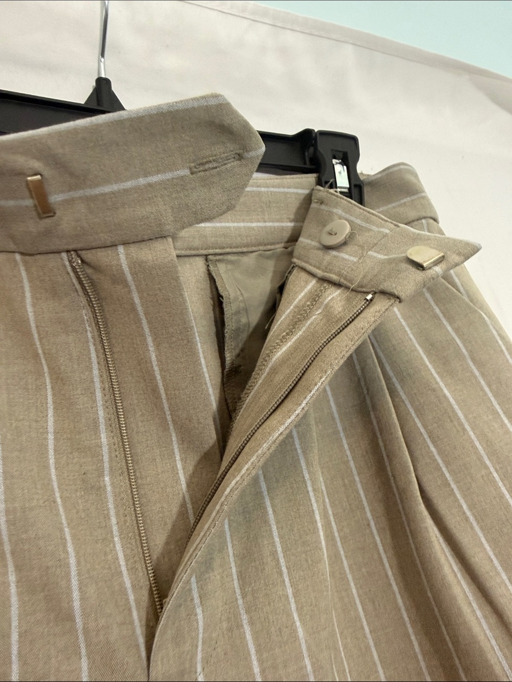 LOFT Versa Grey with Light Blue Pinstripe Wide-Leg Trousers. - Picture 3 of 5